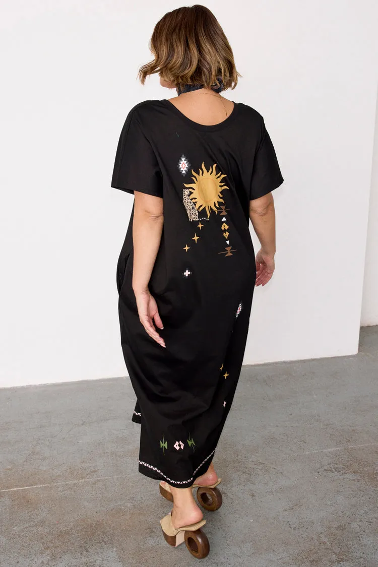 Black Sunshine Palm T-Shirt Dress