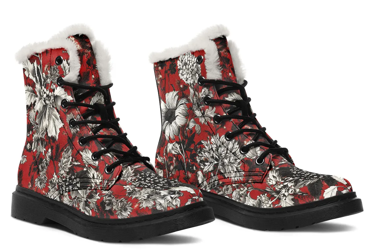 Bloodflower Winter Boots - Warm Micro-Suede Doc-Style Boots Lined with Vegan Wool