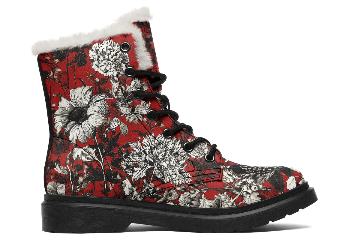 Bloodflower Winter Boots - Warm Micro-Suede Doc-Style Boots Lined with Vegan Wool