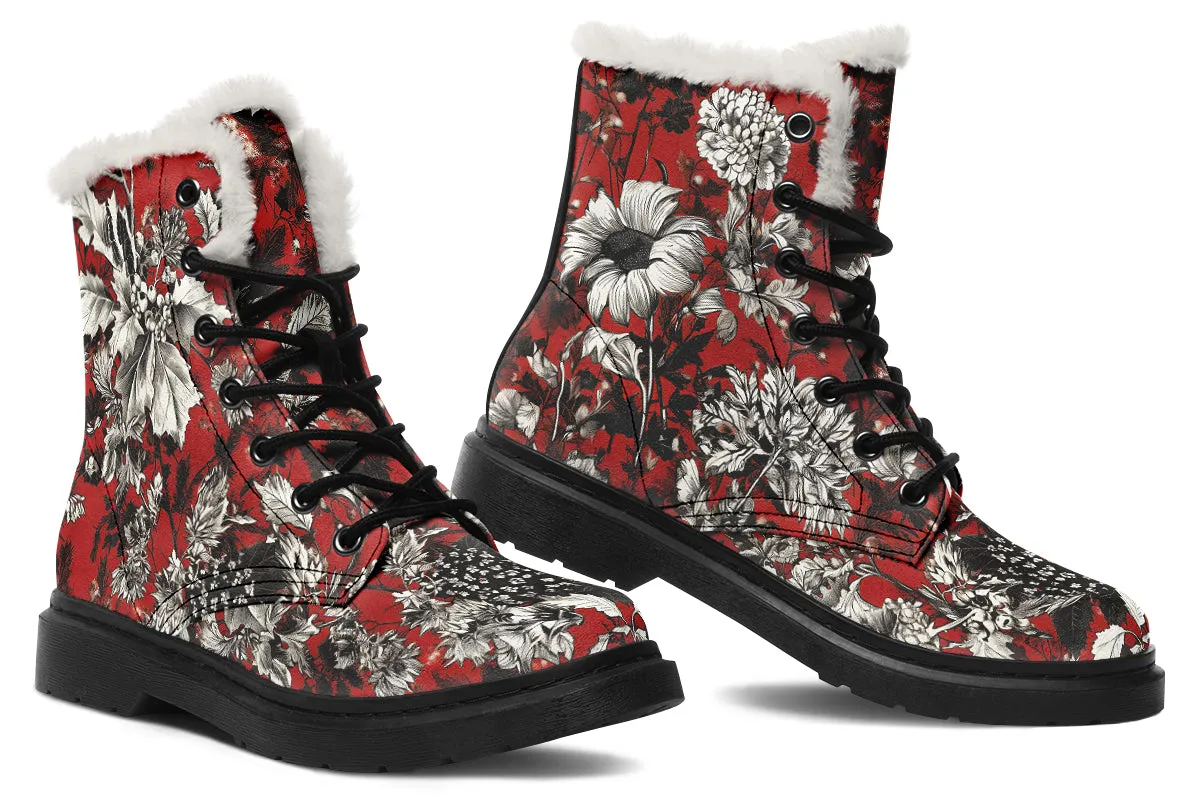 Bloodflower Winter Boots - Warm Micro-Suede Doc-Style Boots Lined with Vegan Wool