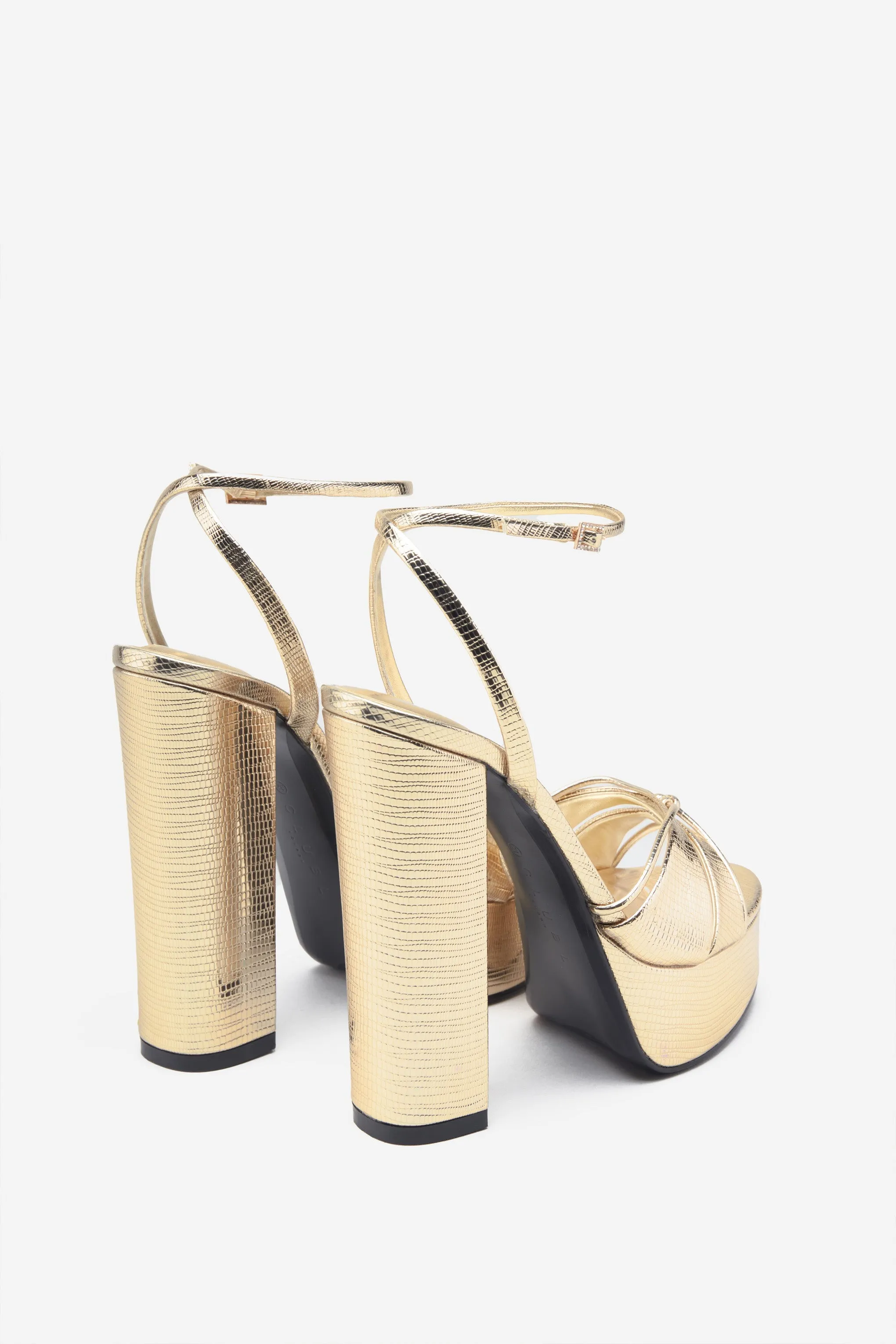 Bold Soul | Gold Reptile Strappy Heeled Platform Sandals