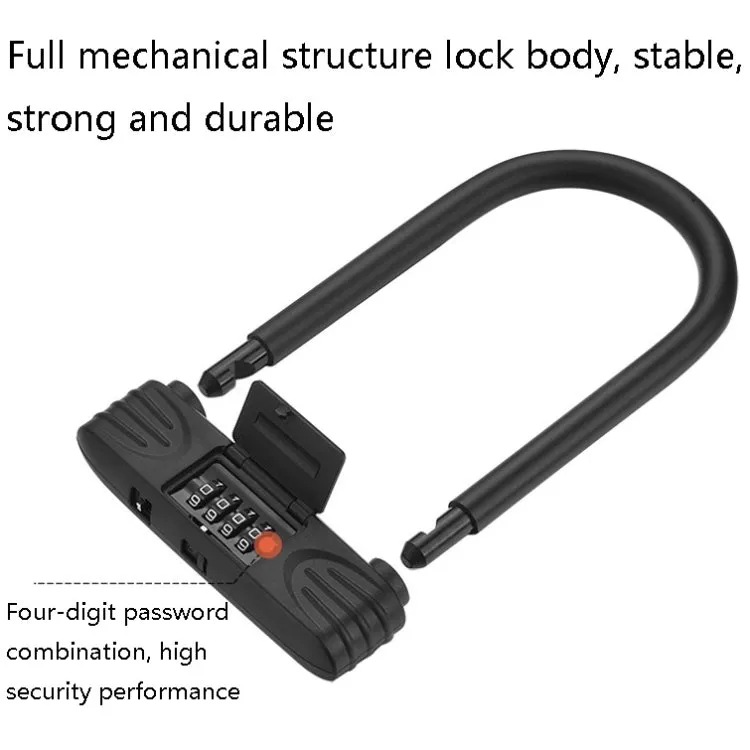 Bold Steel U-Shaped Bicycle Password Lock Motorcycle Electric Car Anti-Theft Password Lock(Black)