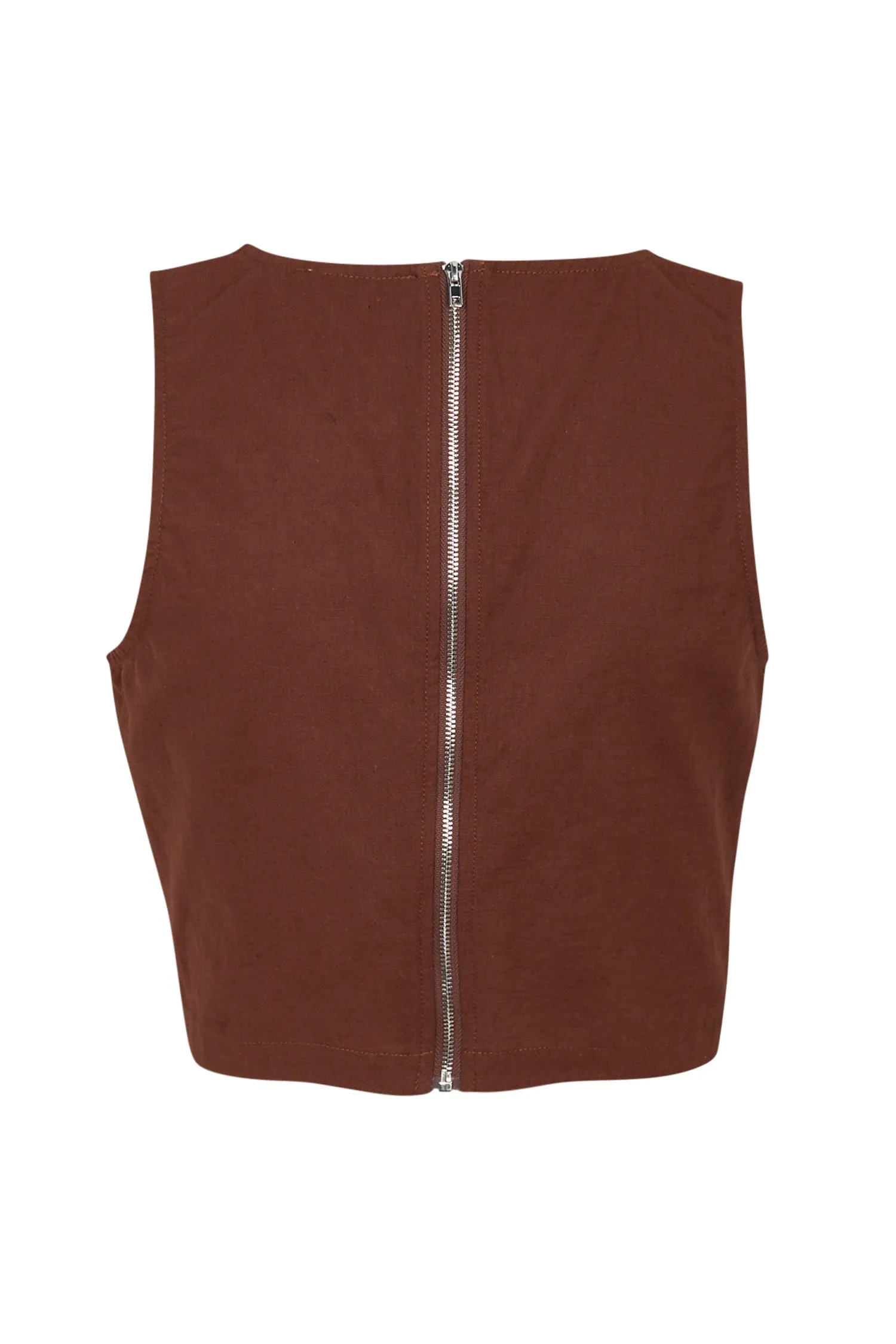 Brown Cotton Linen Racer Top