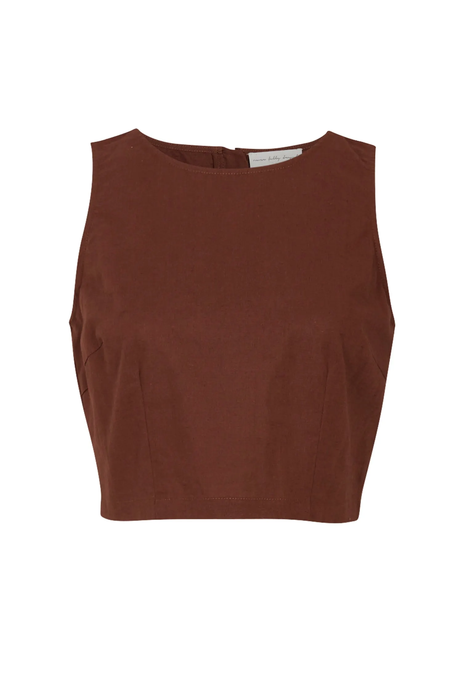 Brown Cotton Linen Racer Top