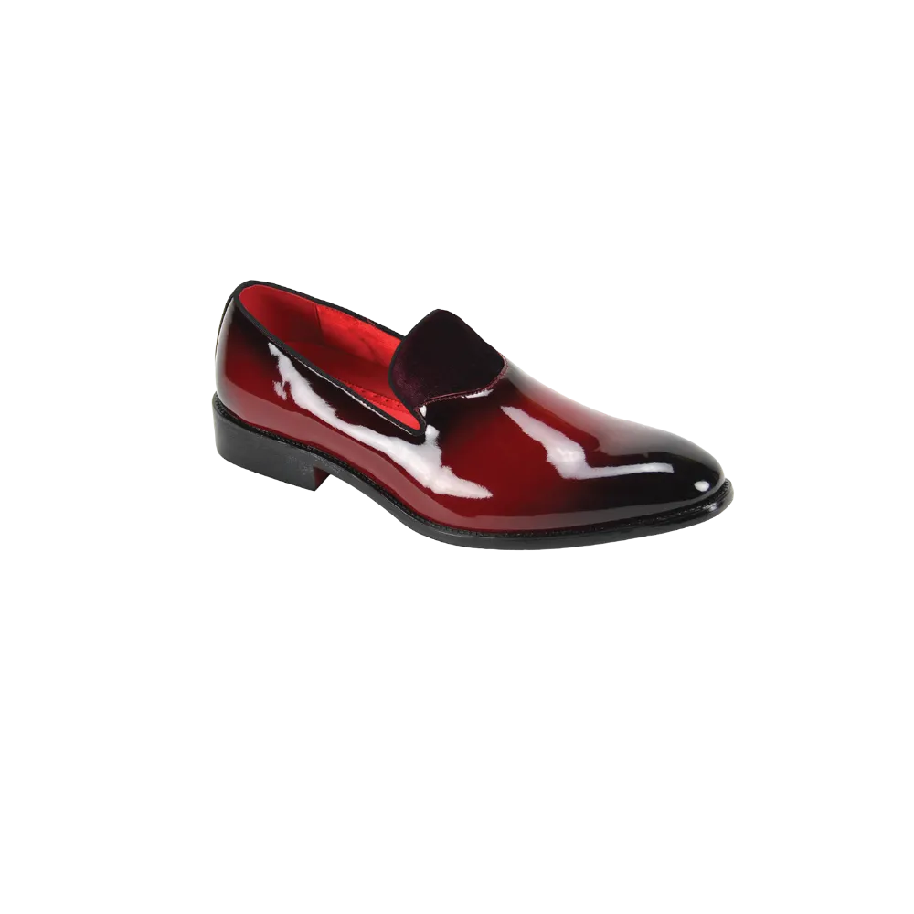 Burgundy Men's Patent Leather Loafers Dress Shoes with Velvet