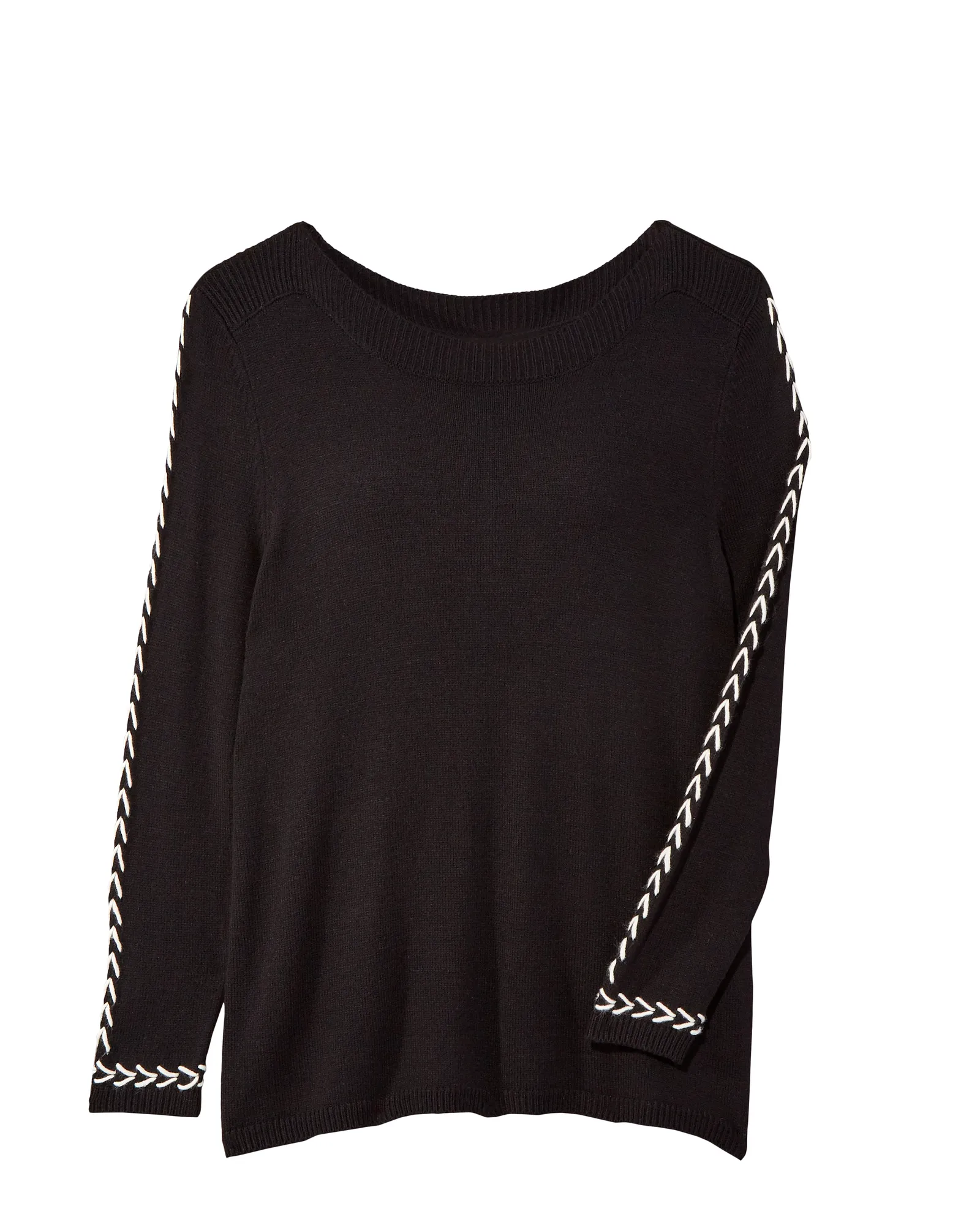 Cleo Long Sleeve Whipstitch Sweater | White / Black