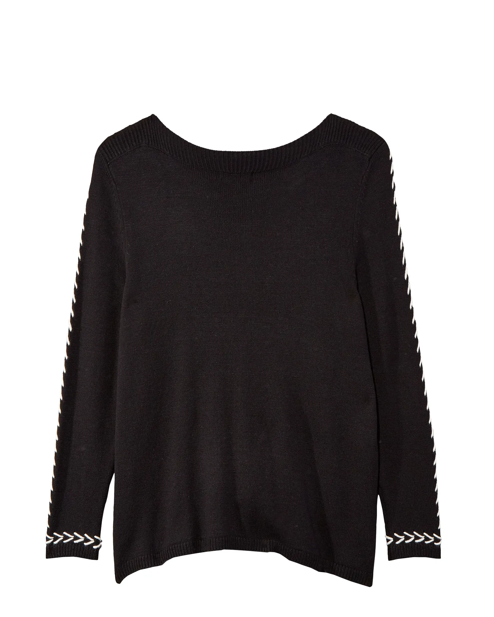 Cleo Long Sleeve Whipstitch Sweater | White / Black