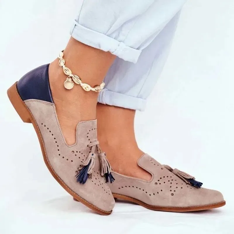 COMEMORE Genuine Leather Pointed Tassel Toe Loafer Shoes