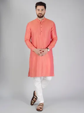 Coral Orange Self Textured Regular fit Modi Kurta | Jadeblue