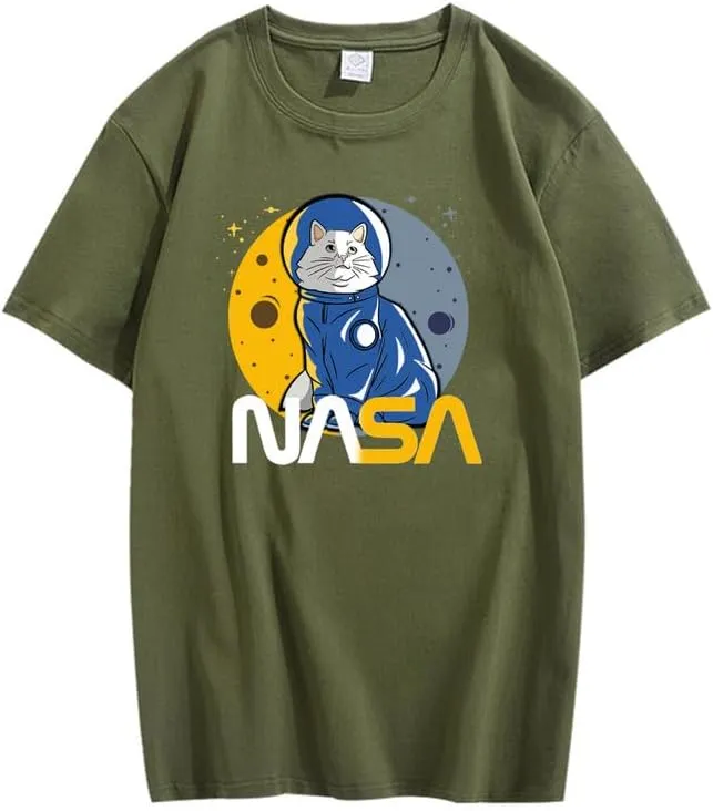 CORIRESHA Teen's Astronaut NASA Crew Neck Short Sleeve Casual Basic Cat T-Shirt