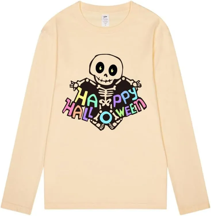 CORIRESHA Women's Skull T-Shirt Crewneck Long Sleeves Y2k Aesthetics Halloween Costumes