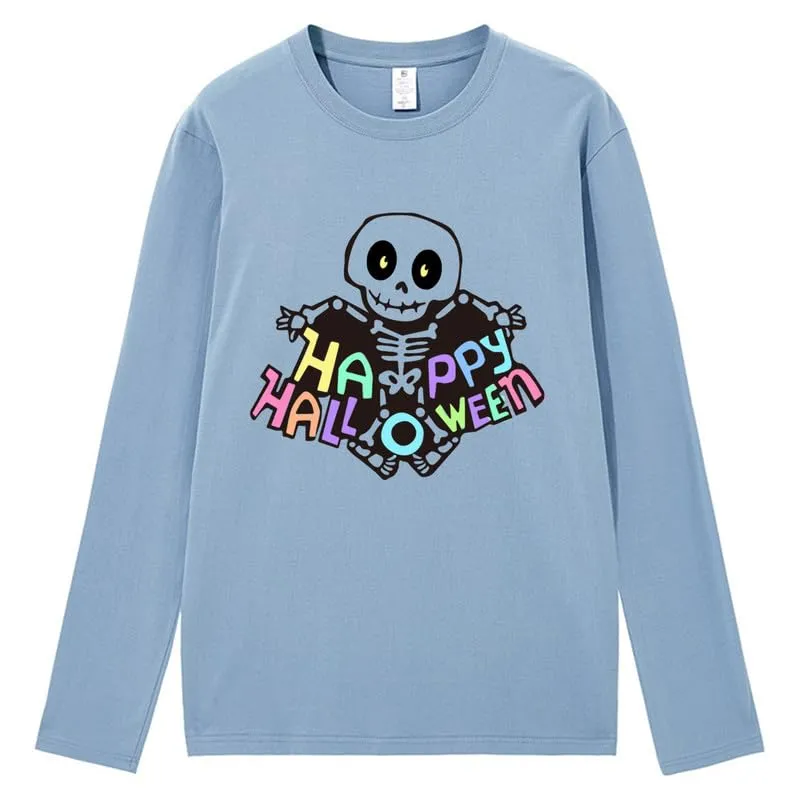 CORIRESHA Women's Skull T-Shirt Crewneck Long Sleeves Y2k Aesthetics Halloween Costumes