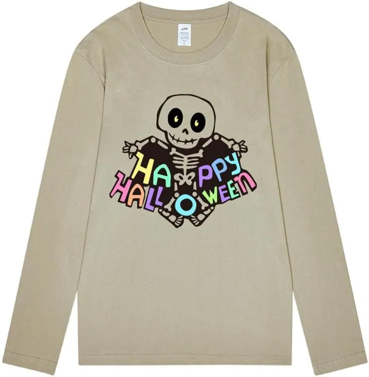 CORIRESHA Women's Skull T-Shirt Crewneck Long Sleeves Y2k Aesthetics Halloween Costumes