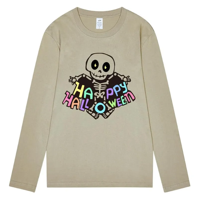 CORIRESHA Women's Skull T-Shirt Crewneck Long Sleeves Y2k Aesthetics Halloween Costumes