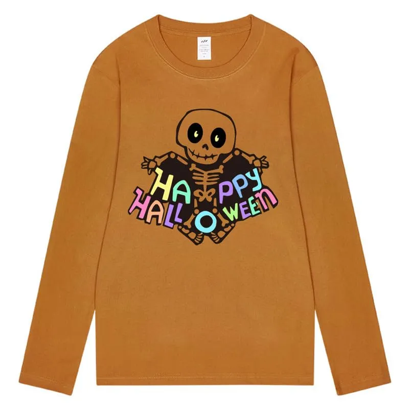 CORIRESHA Women's Skull T-Shirt Crewneck Long Sleeves Y2k Aesthetics Halloween Costumes