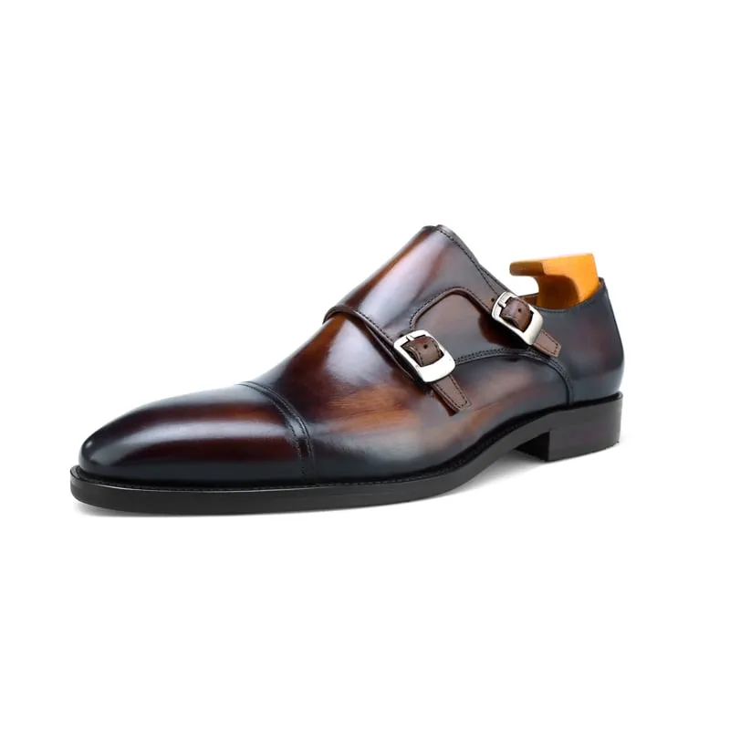 Dark Brown Leather Double Monk Strap Shoes