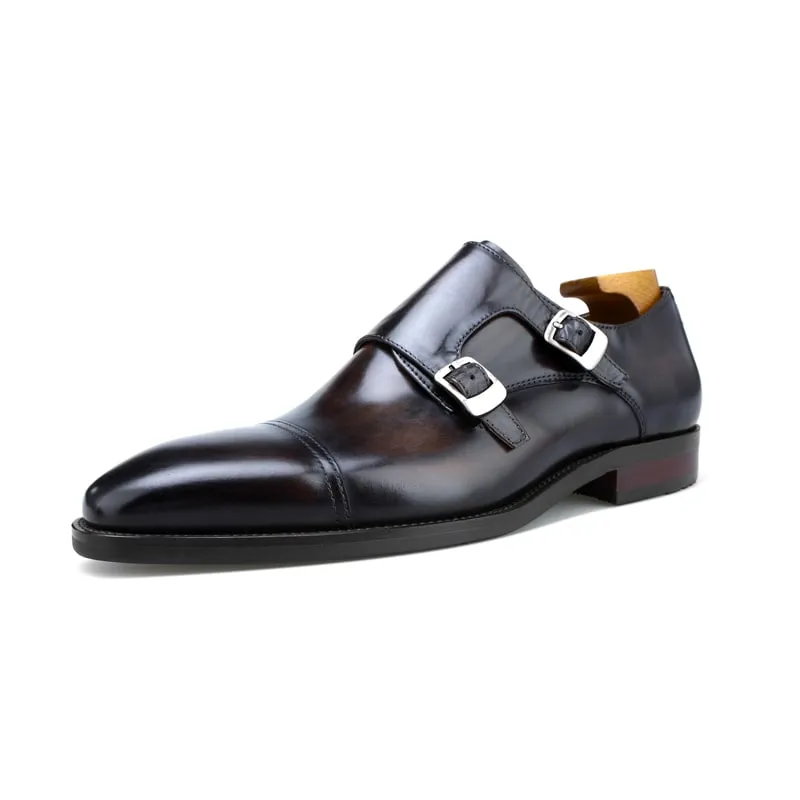 Dark Brown Leather Double Monk Strap Shoes