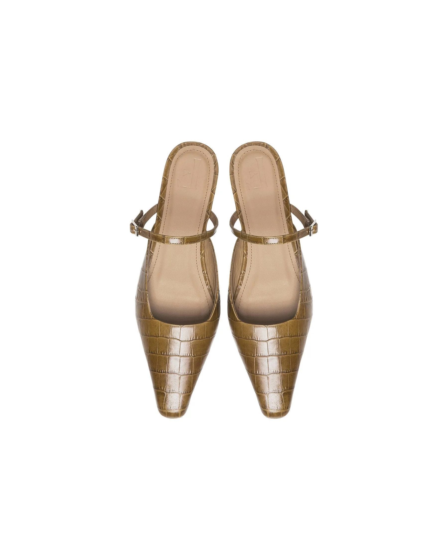 Dolores Cognac Croco Nappa Flat Mules