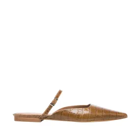 Dolores Cognac Croco Nappa Flat Mules