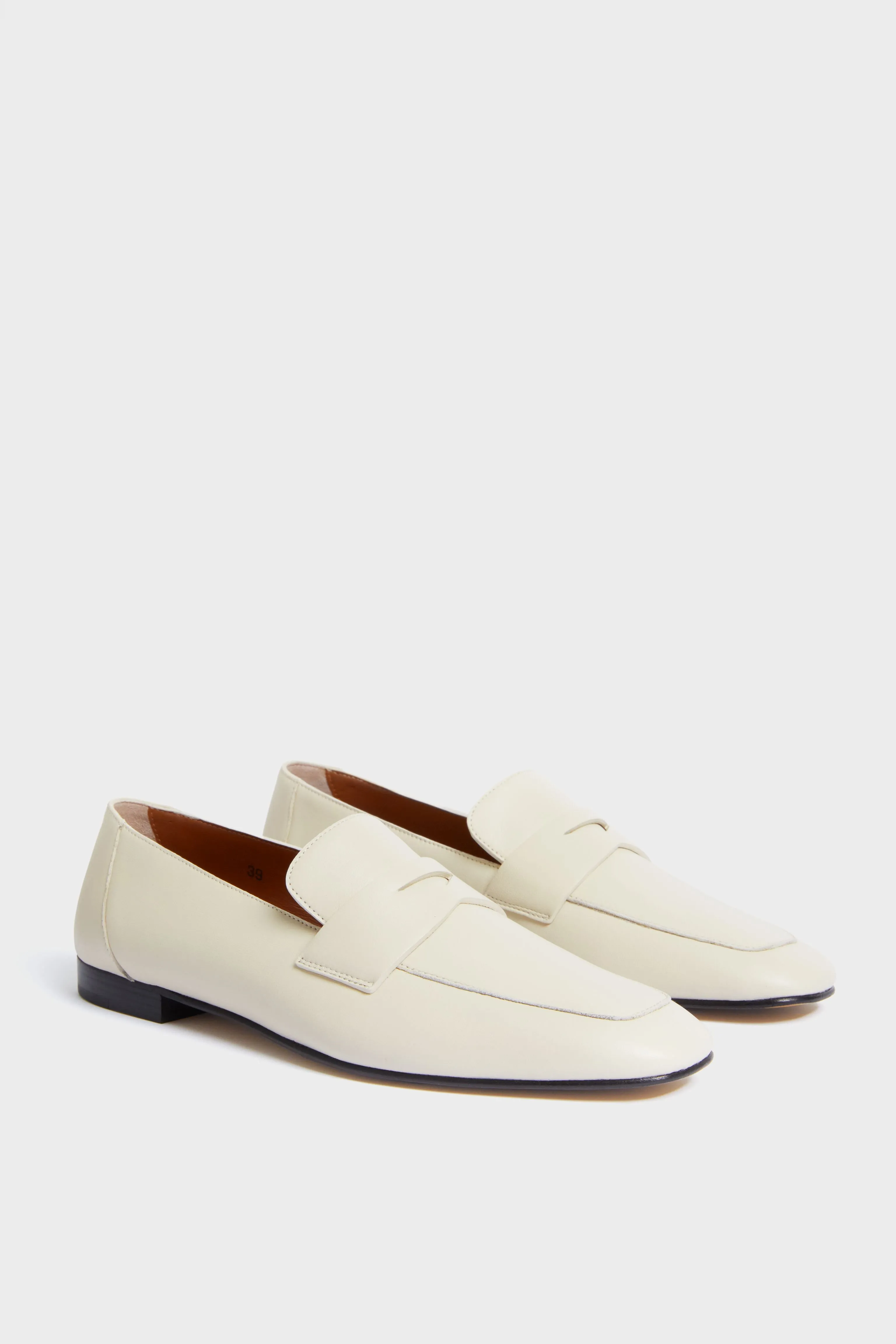 Ecru Leather Soft Placket Loafers