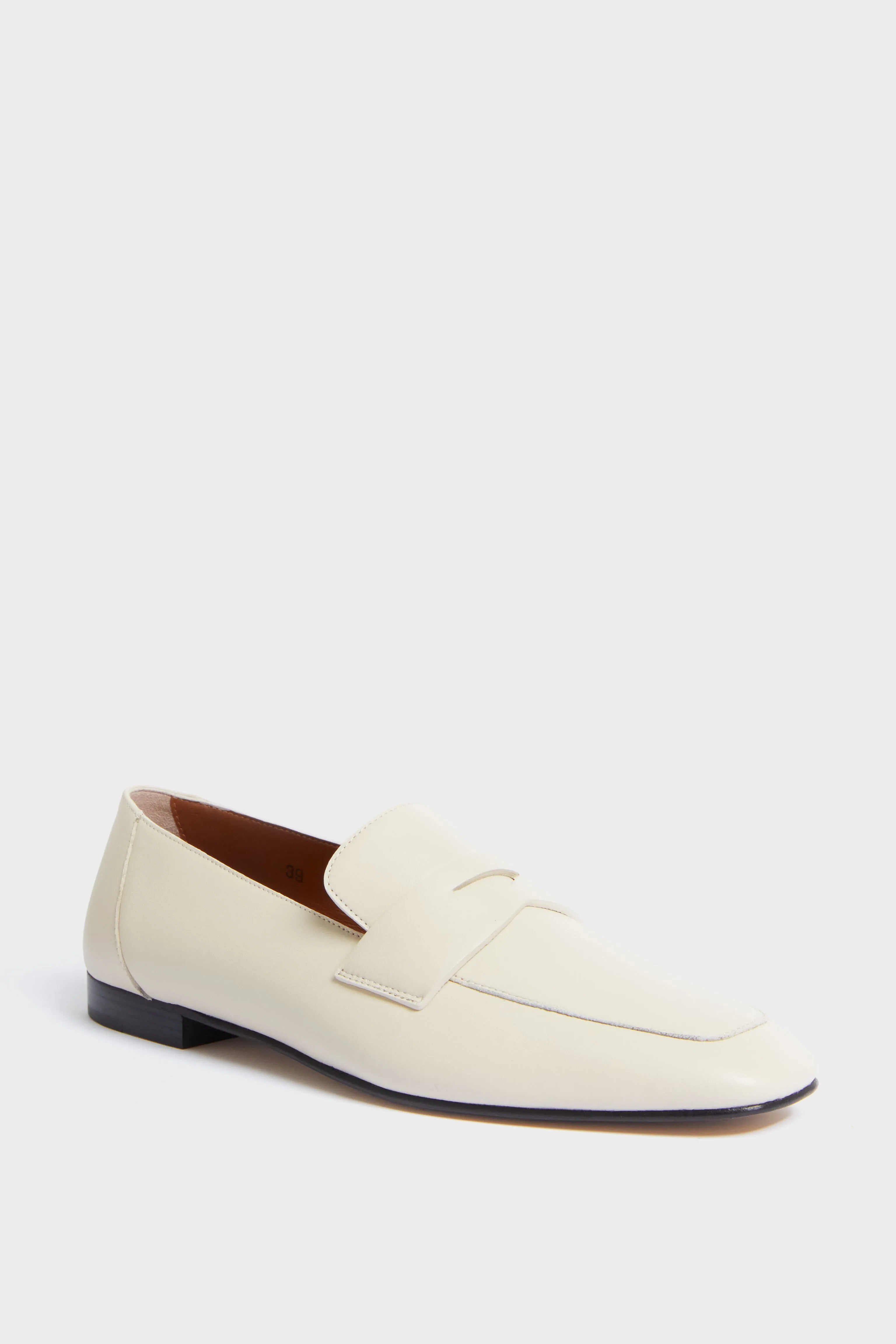 Ecru Leather Soft Placket Loafers