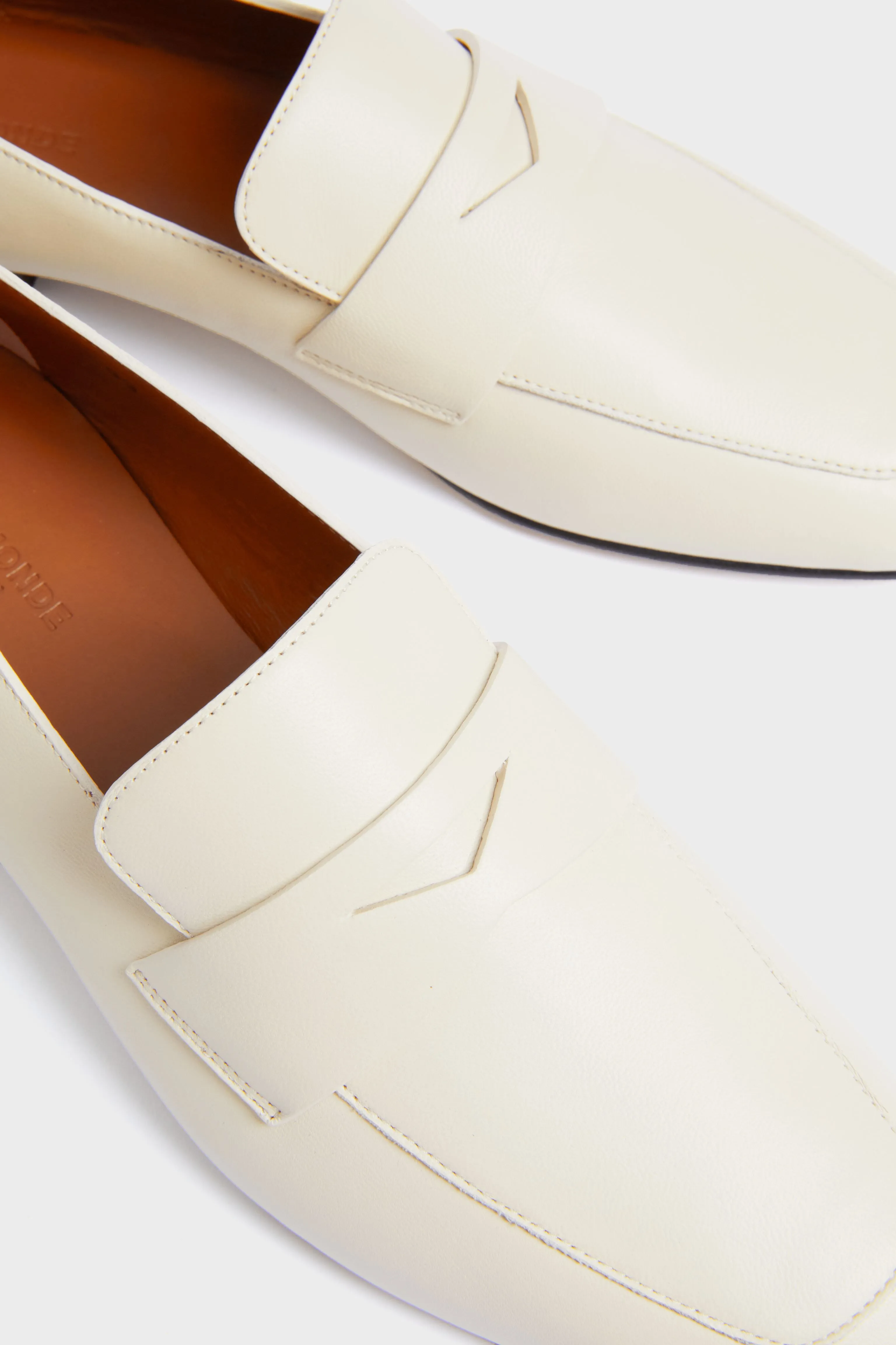 Ecru Leather Soft Placket Loafers