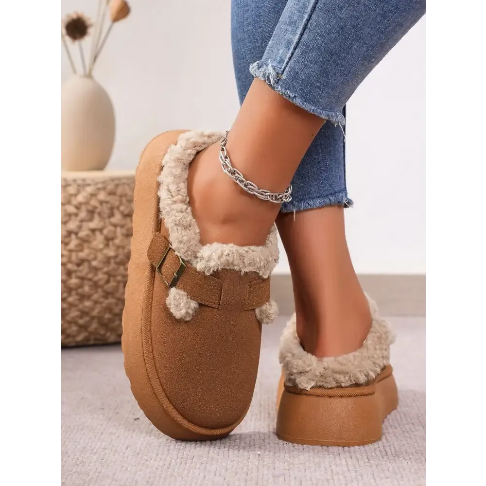 Elevate Your Luxe Look with Thermal Fuzzy Buckle Platform Slippers