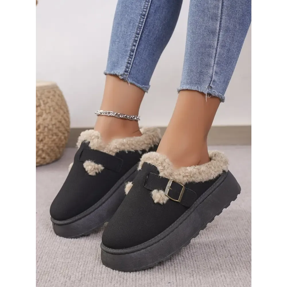 Elevate Your Luxe Look with Thermal Fuzzy Buckle Platform Slippers