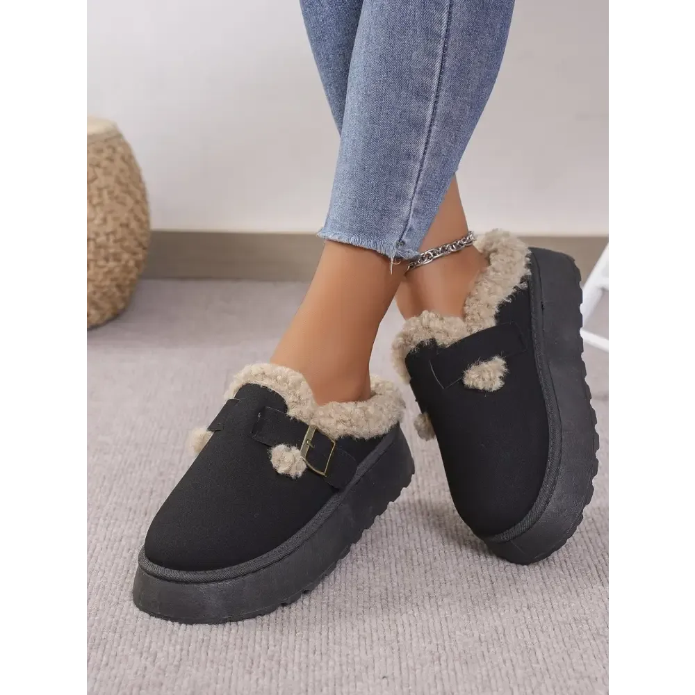 Elevate Your Luxe Look with Thermal Fuzzy Buckle Platform Slippers