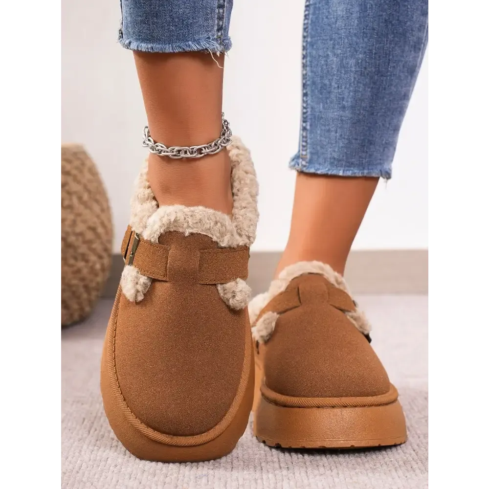 Elevate Your Luxe Look with Thermal Fuzzy Buckle Platform Slippers