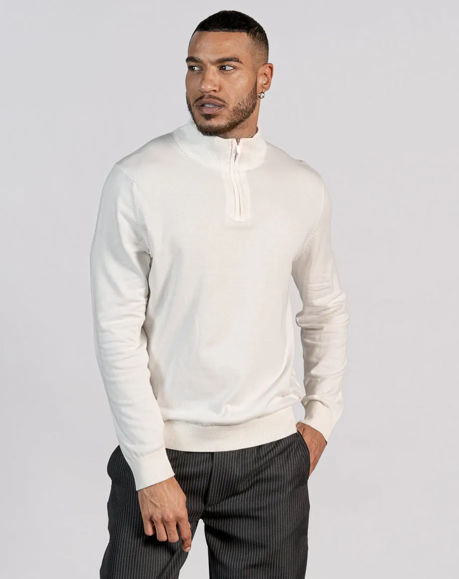 ESSENTIAL HALF ZIP KNITTED JUMPER - ECRU