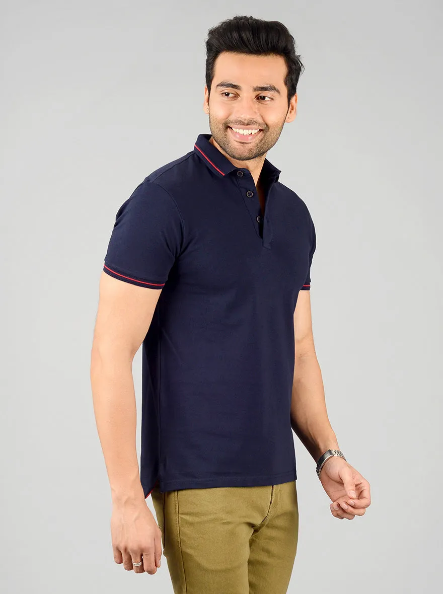 Estate Blue Solid Slim Fit Polo T-shirt | JadeBlue