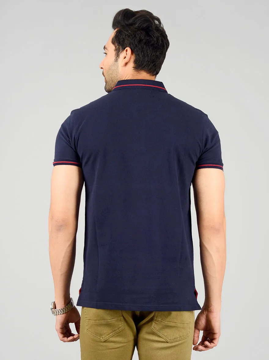 Estate Blue Solid Slim Fit Polo T-shirt | JadeBlue