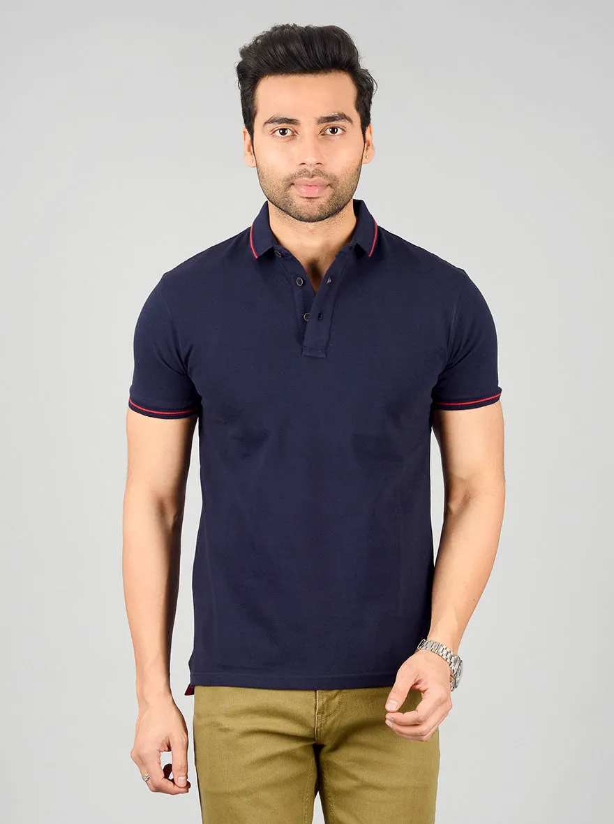 Estate Blue Solid Slim Fit Polo T-shirt | JadeBlue