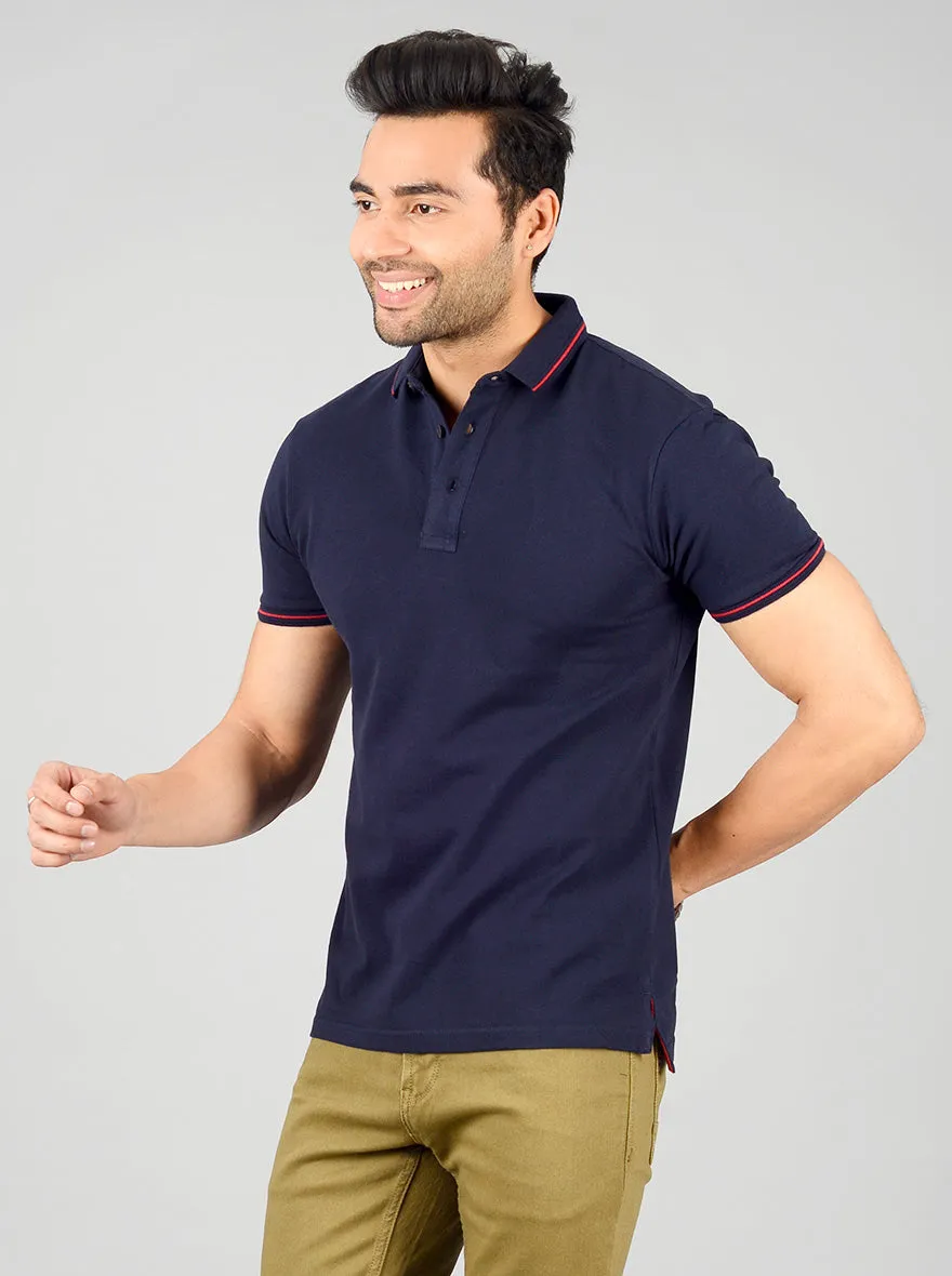 Estate Blue Solid Slim Fit Polo T-shirt | JadeBlue