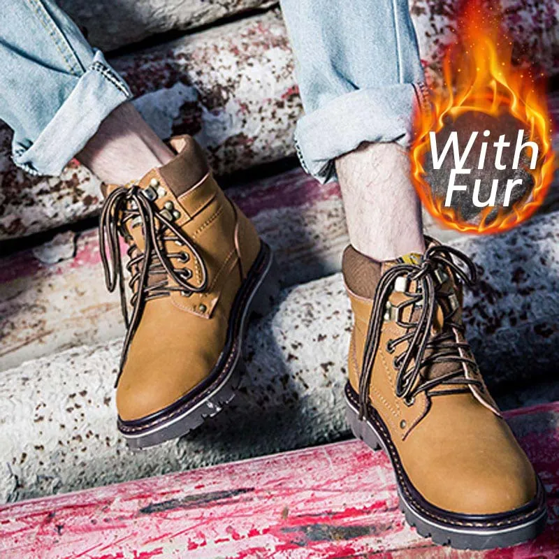 Fashion Genuine Leather Men Ankle Boots Warm Winter Snow Warm Men's Boot