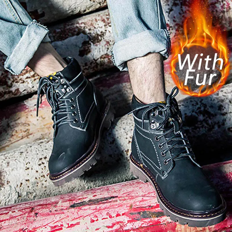 Fashion Genuine Leather Men Ankle Boots Warm Winter Snow Warm Men's Boot