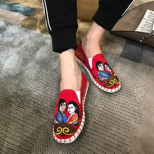 Fashion Women Men Flats Shoes Woman Man Canvas Light Hard-Wearing Rubber Canvas Embroidered Shoes Harajuku Espadrilles Loafers