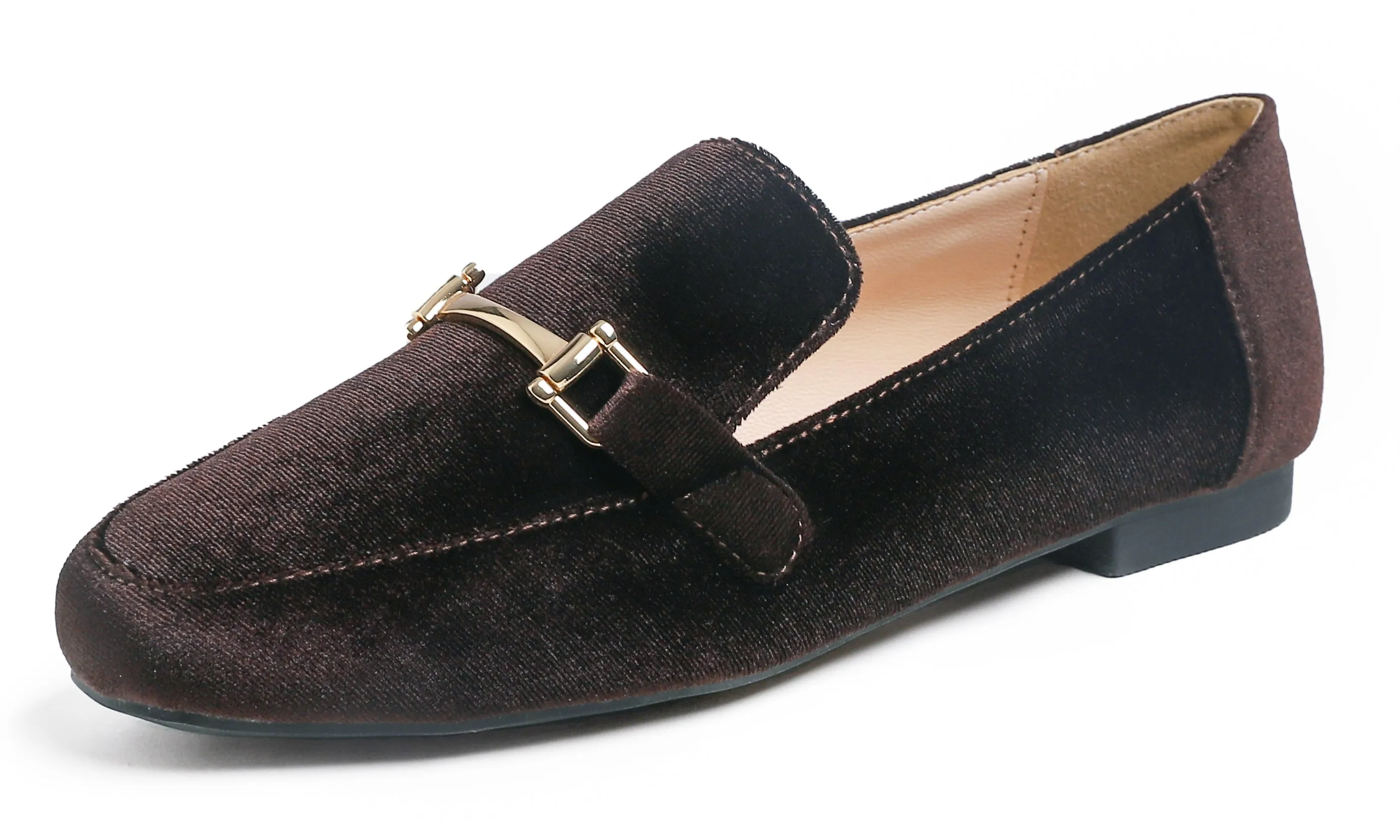 Feversole Women's Fashion Trim Deco Loafer Flats Brown Velvet