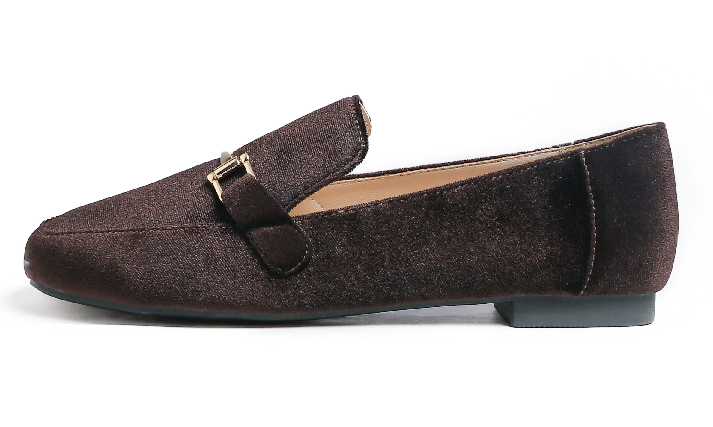 Feversole Women's Fashion Trim Deco Loafer Flats Brown Velvet