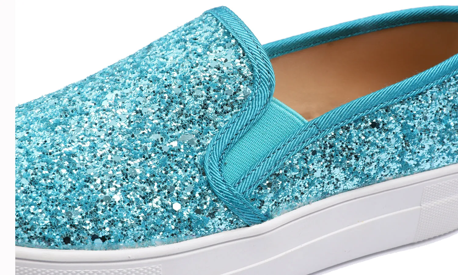 Feversole Women's Glitter Turquoise Platform Slip On Sneaker Casual Flat Loafers