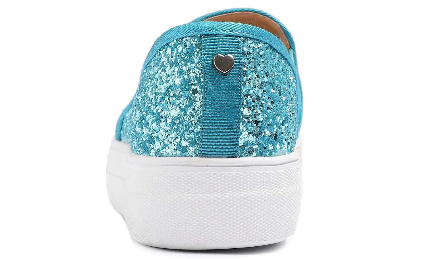 Feversole Women's Glitter Turquoise Platform Slip On Sneaker Casual Flat Loafers