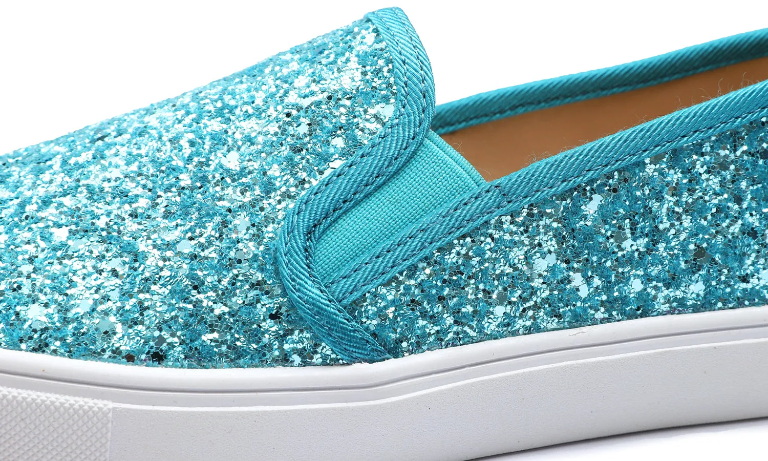 Feversole Women's Glitter Turquoise Slip On Sneaker Casual Flat Loafers