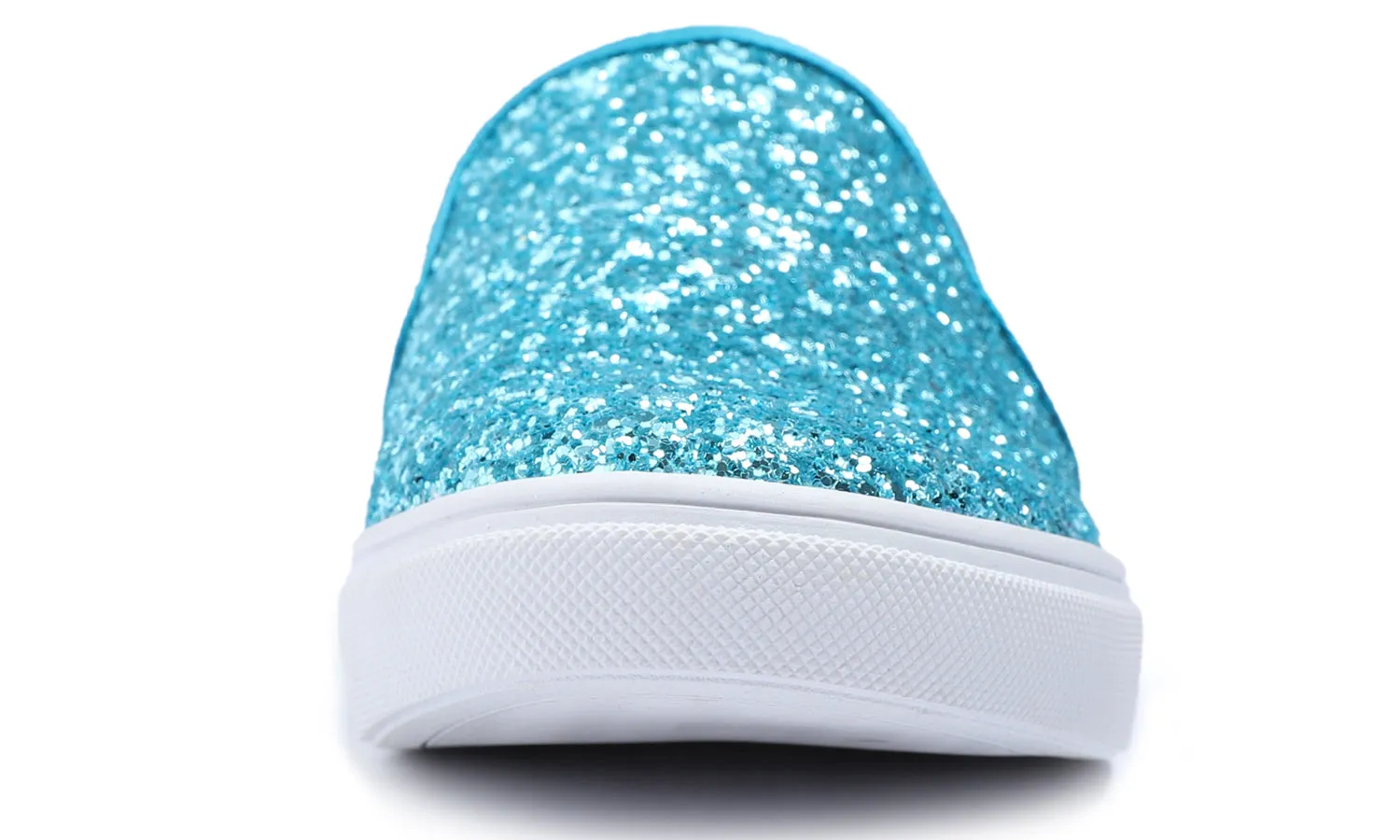 Feversole Women's Glitter Turquoise Slip On Sneaker Casual Flat Loafers