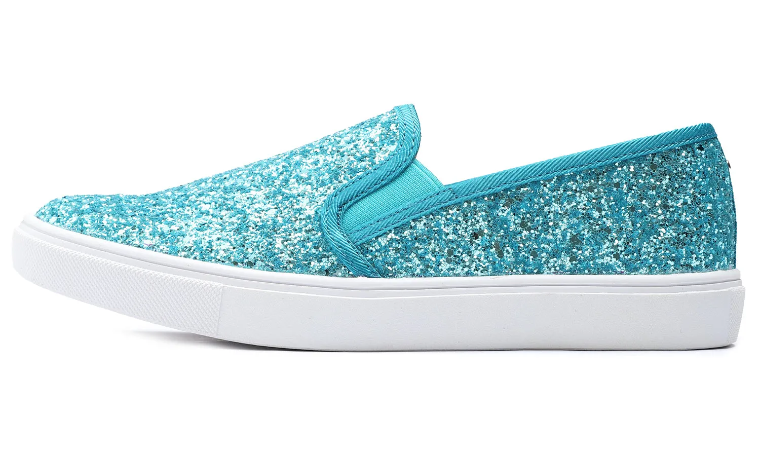 Feversole Women's Glitter Turquoise Slip On Sneaker Casual Flat Loafers