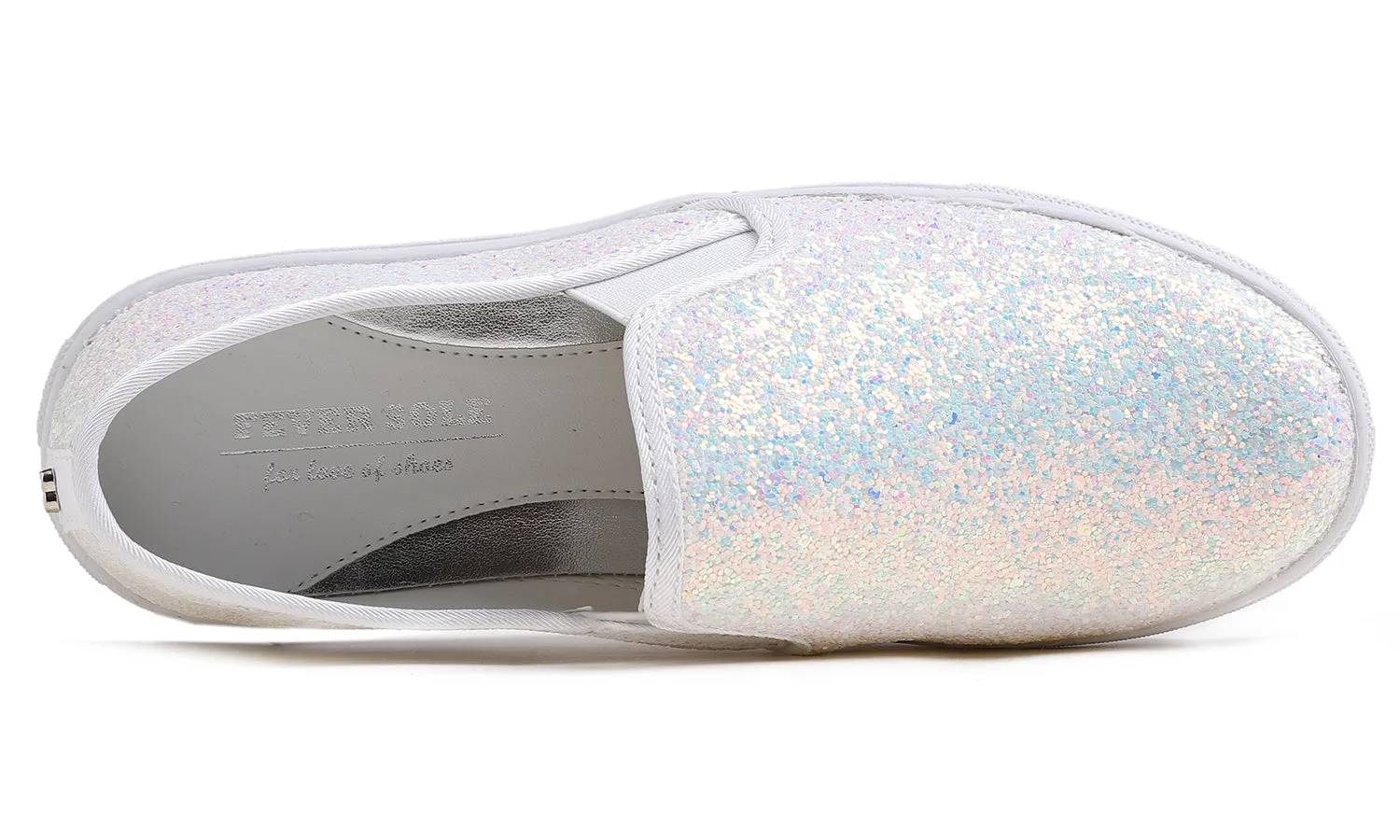 Feversole Women's Glitter White Slip On Sneaker Casual Flat Loafers