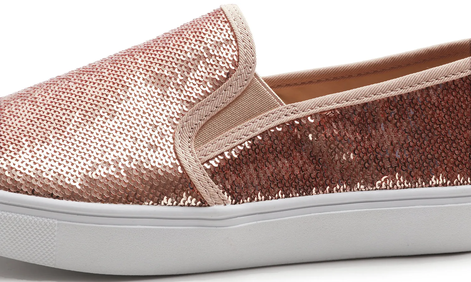 Feversole Women's Rose Gold Sequin Slip On Sneaker Casual Flat Loafers