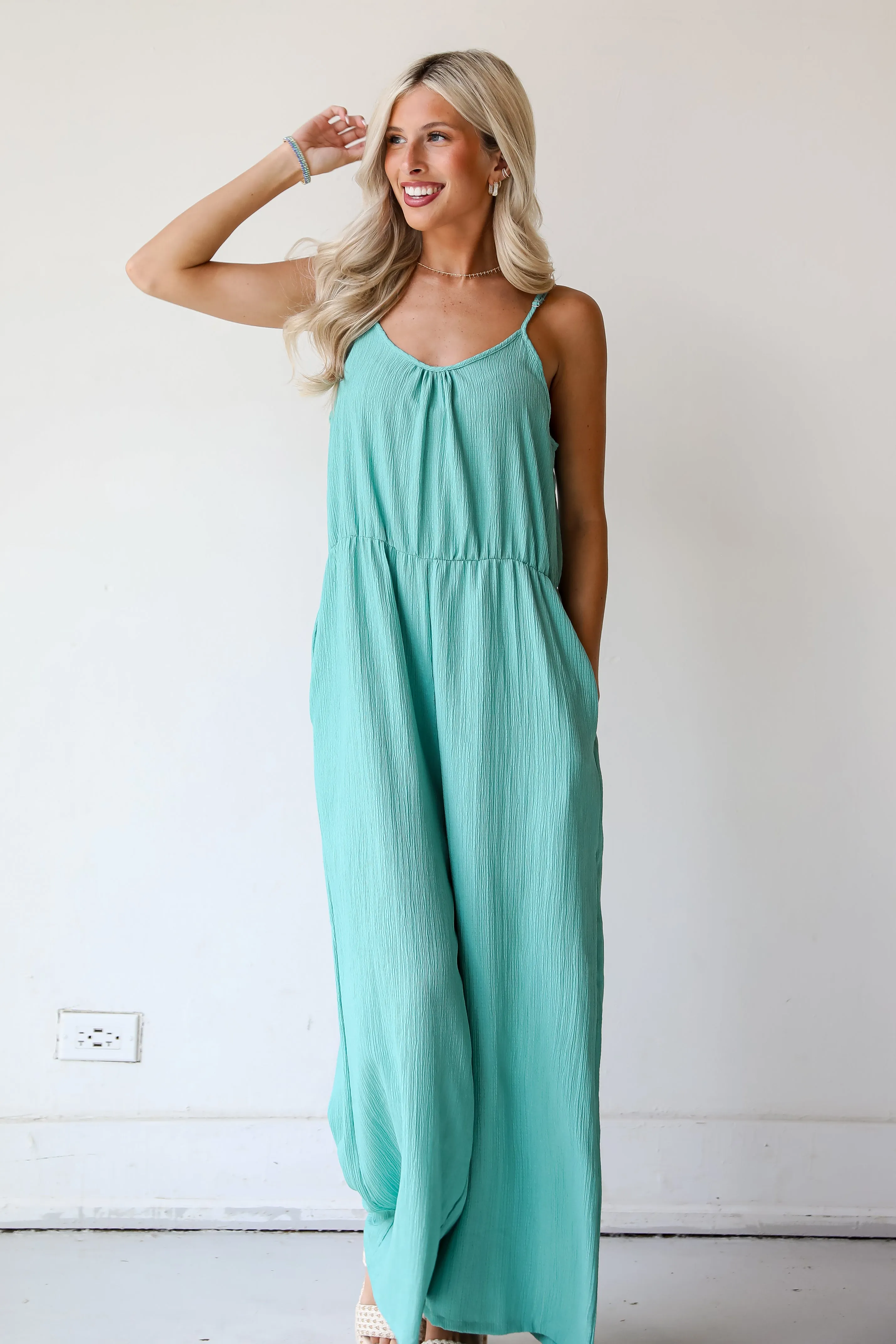 FINAL SALE - Sunny Serenity Seafoam Jumpsuit