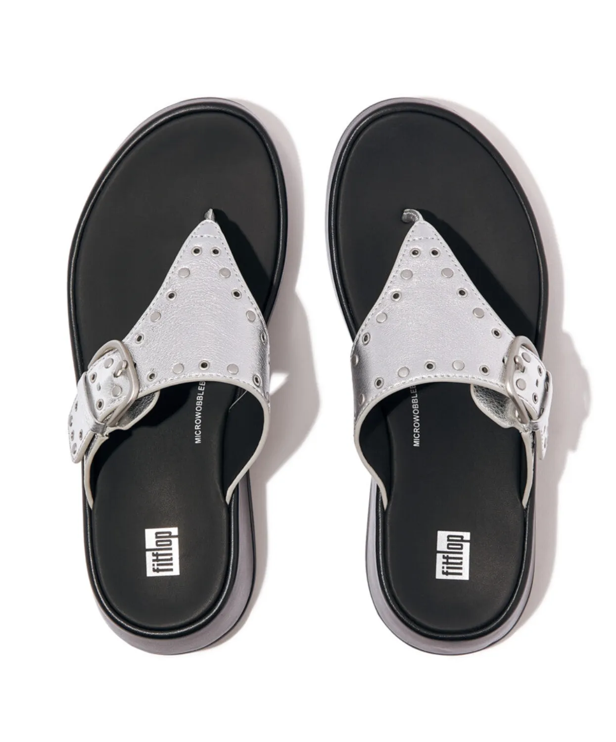 Fitflop F-Mode Buckle Stud M/Leather Flatform Toe Post Silver