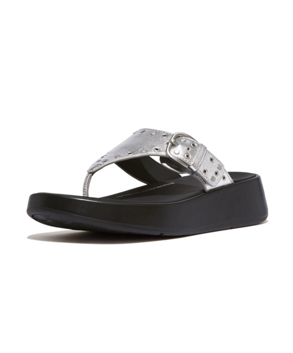 Fitflop F-Mode Buckle Stud M/Leather Flatform Toe Post Silver